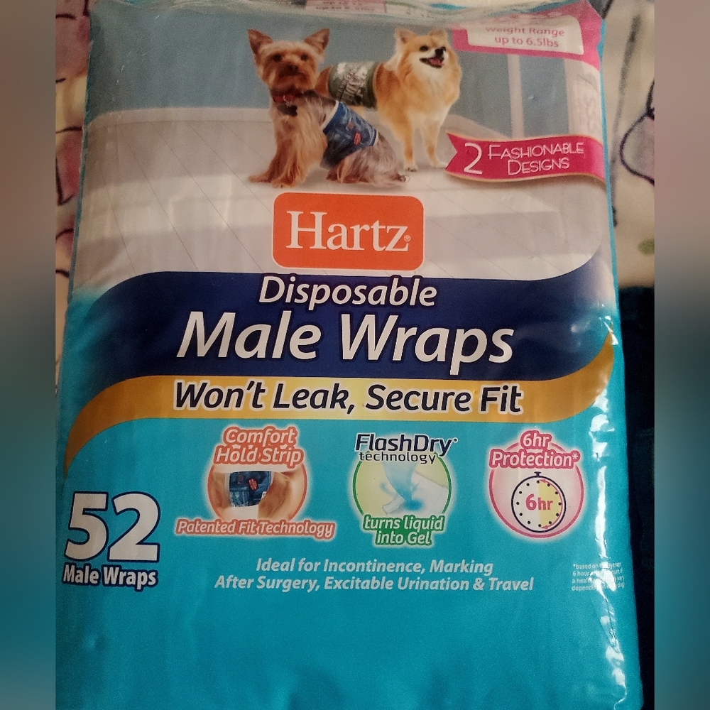 Hartz disposable male wraps for dogs size SSS 52 pack